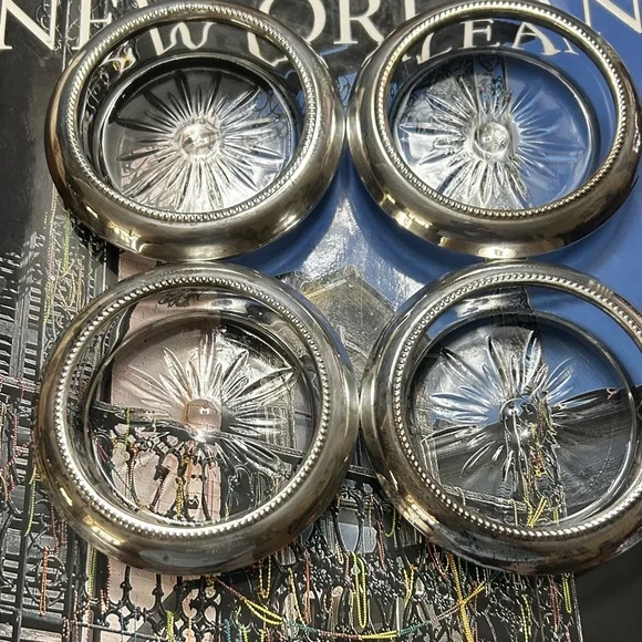 🥳Host Pick🥳 Vtg Set of 4 Sterling Rim Coasters~marked Frank M Whiting St… - Picture 4 of 4